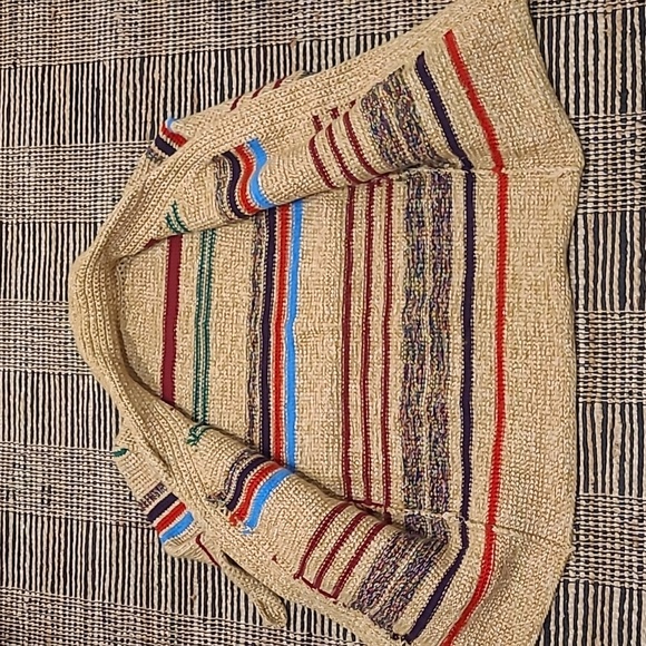 VINTAGE 70s SOUTHWESTERN CROCHET HANDMADE STRIPE BELTED CARDIGAN - Picture 7 of 8